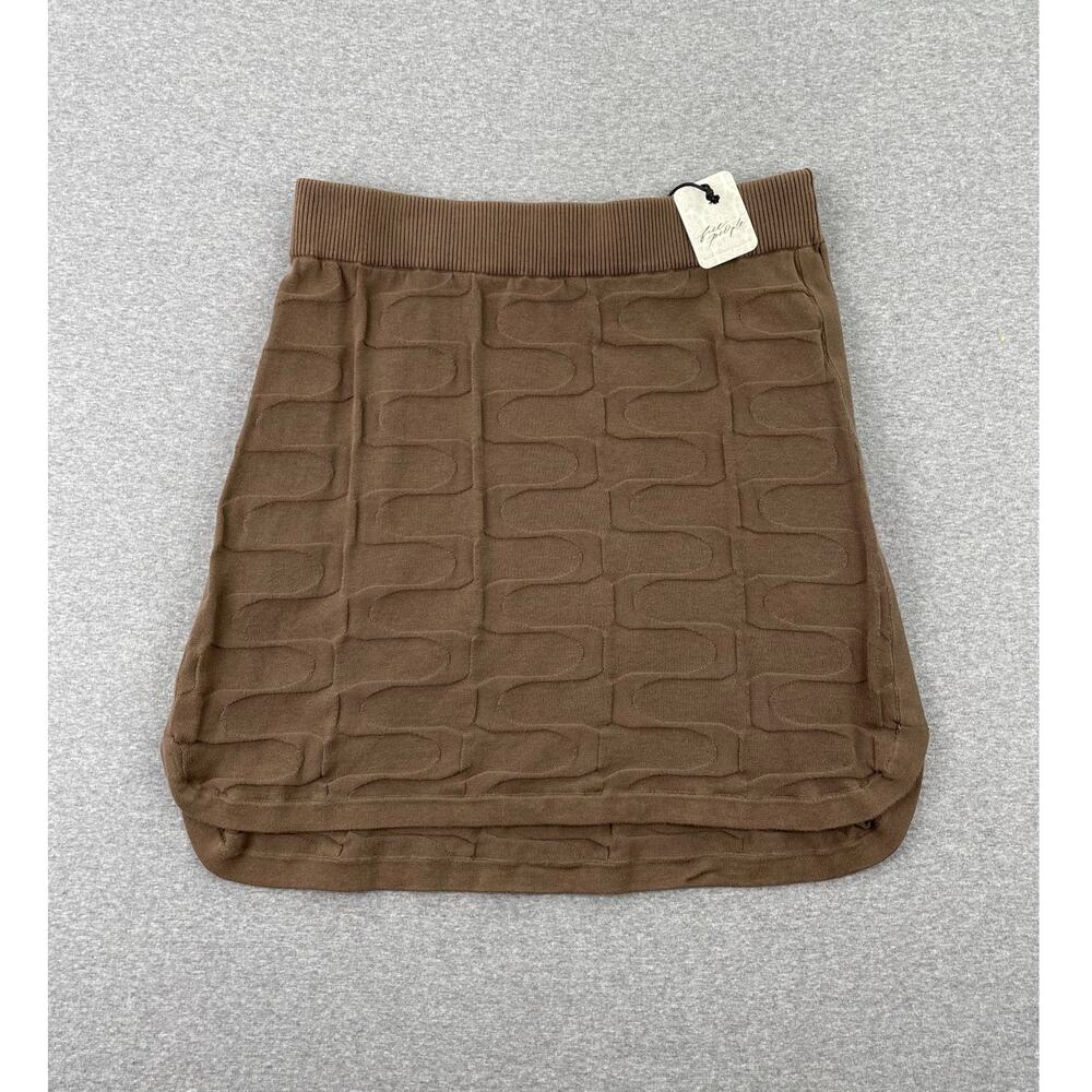 Free People Arcaa Lara Mini Skirt Womens M Brown Wavy Textured Knit Pull-On